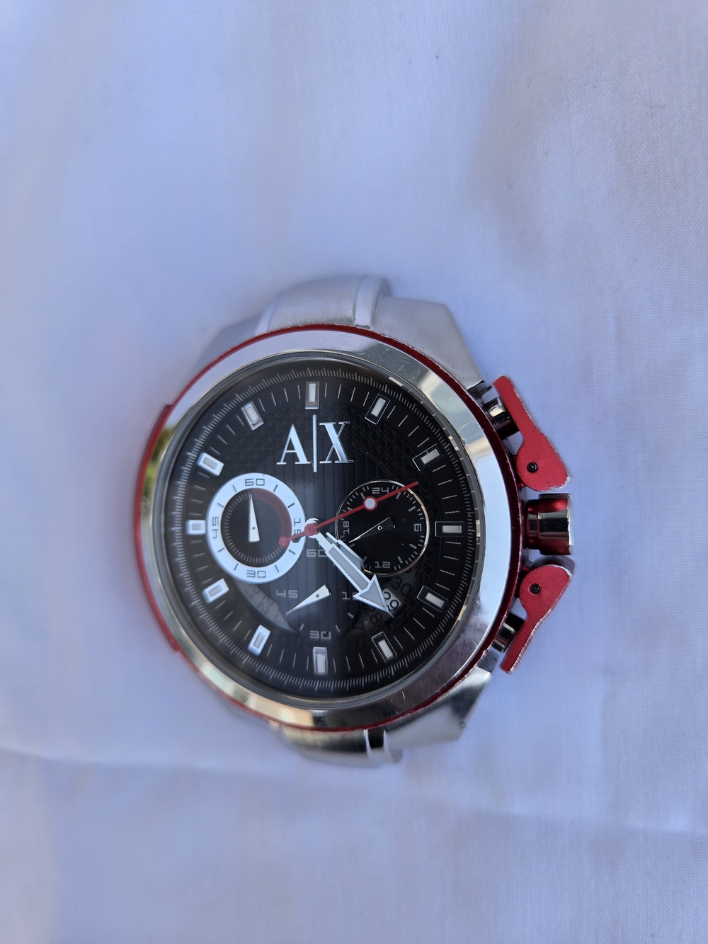 Armani Exchange AX1040 Black/Red Dial Chronograph - Ticking, Needs Strap